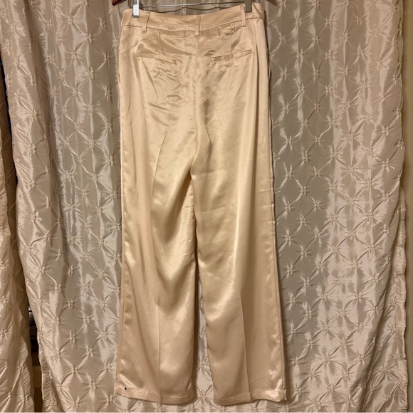 House of Harlow 1960 Satin Wide Leg Charlie Pants Champagne Ivory Tan Flare - Picture 4 of 11
